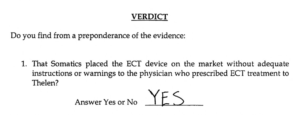 A close-up of a paper with verdict